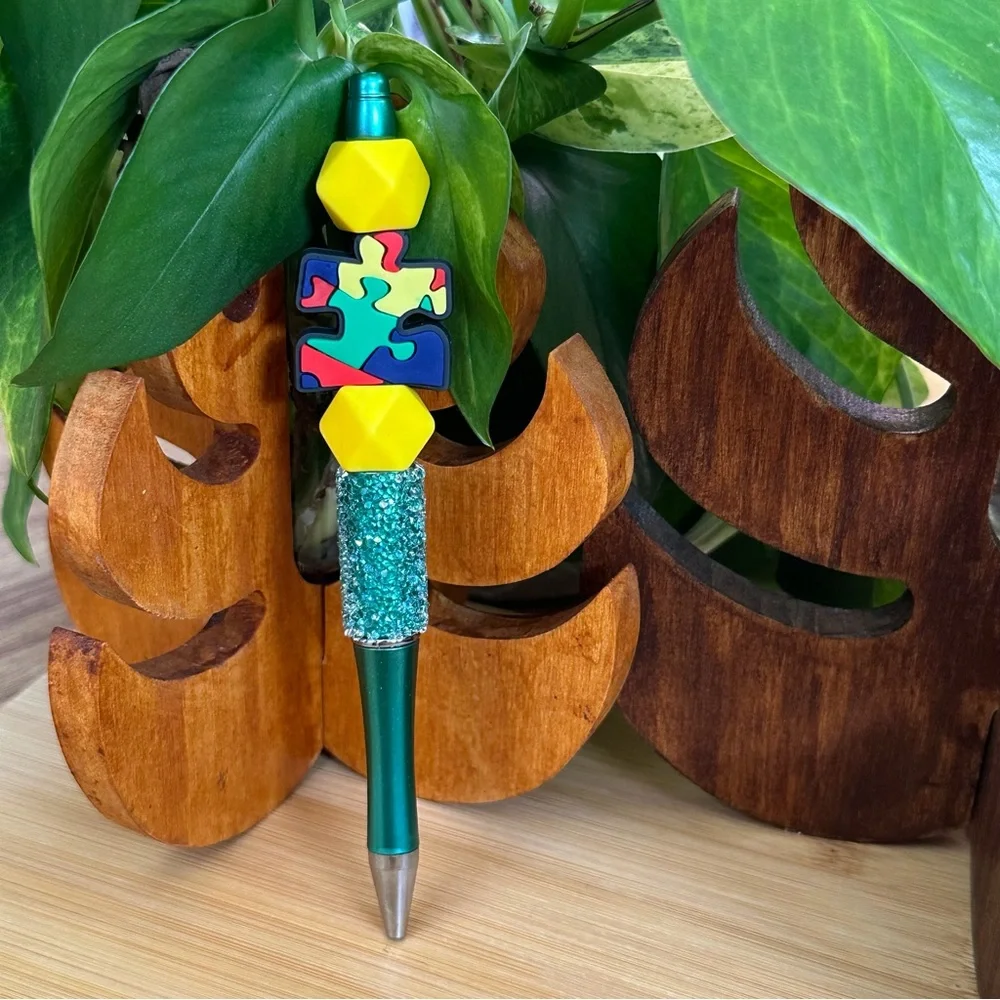 Autism Awareness Pen 🧩 Handmade Silicone Beads + Extra‎ Ink Refill